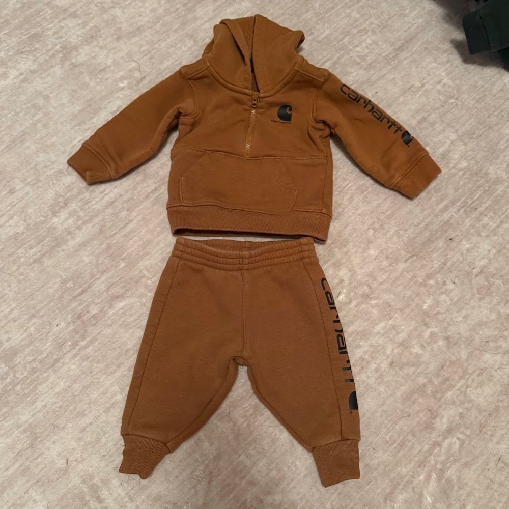 Carhartt Baby Boy 2 Piece Fleece Hoodie and Jogger Set Brown 6 Months
